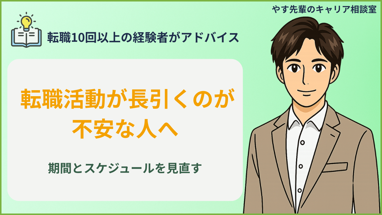 転職活動の期間はどれくらい？長引かせない進め方の悩みを整理するアイキャッチ