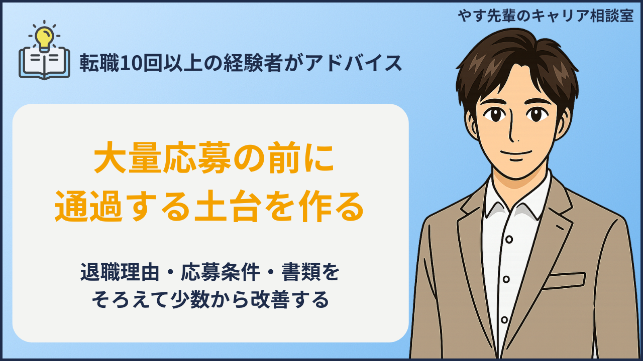 退職理由・応募条件・書類をそろえて少数から改善するイメージ