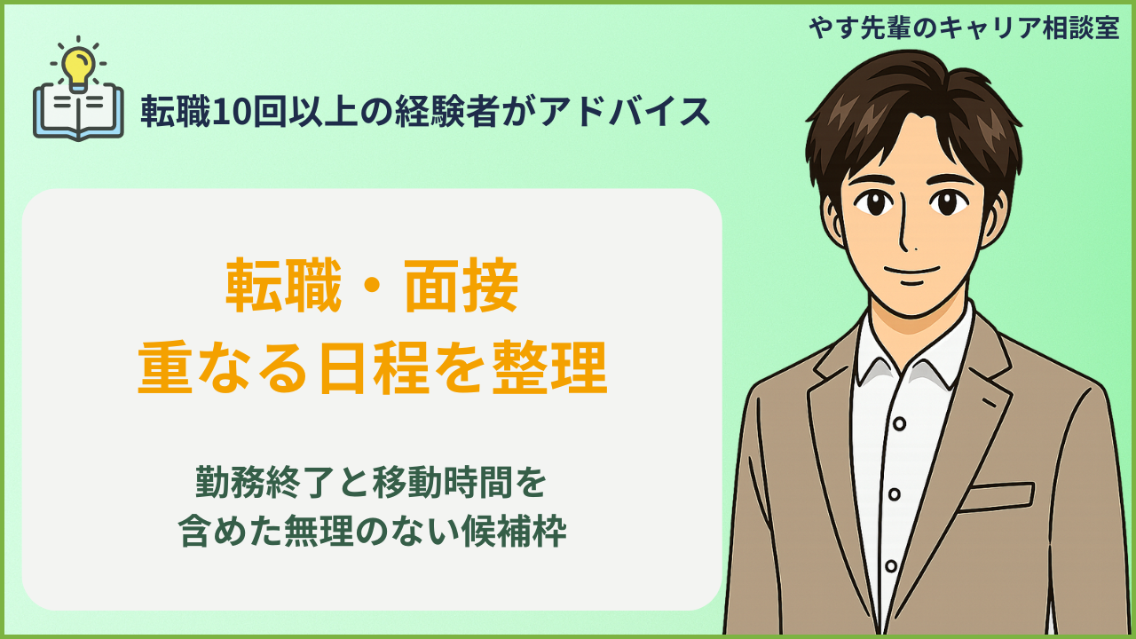 転職の面接日程が重なる…複数社の面接を調整する進め方と注意点の判断項目を整理するイメージ
