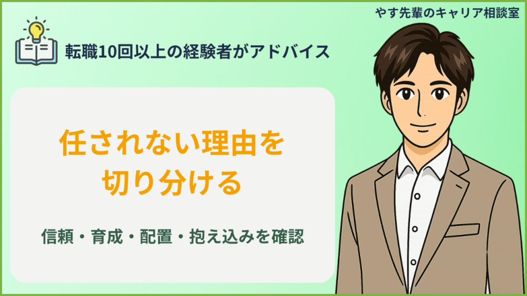 仕事を任されないのがつらいのは能力不足だから？任される状態へ変える動き方の判断手順を整理したイメージ
